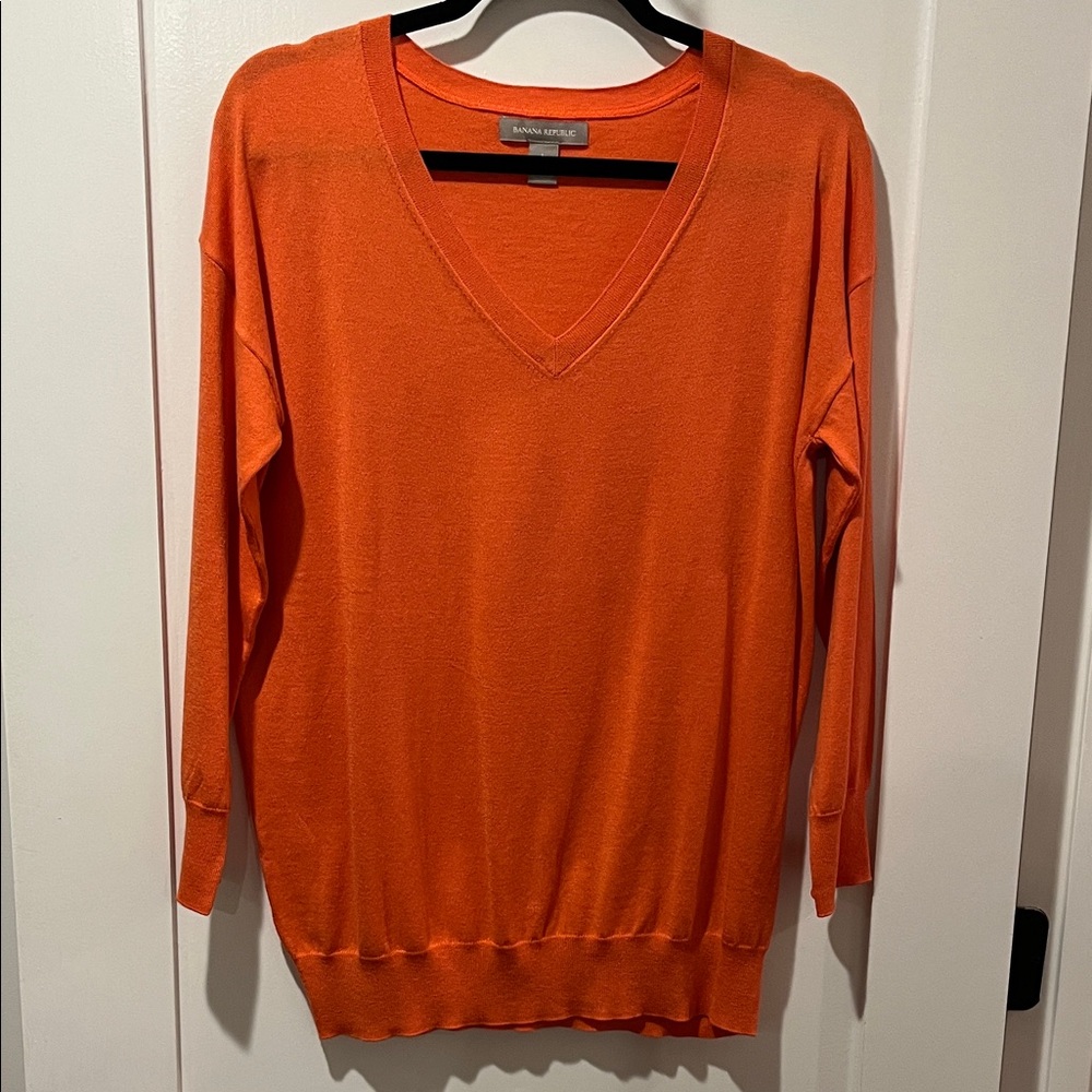 Banana Republic Bright Orange V-Neck Sweater